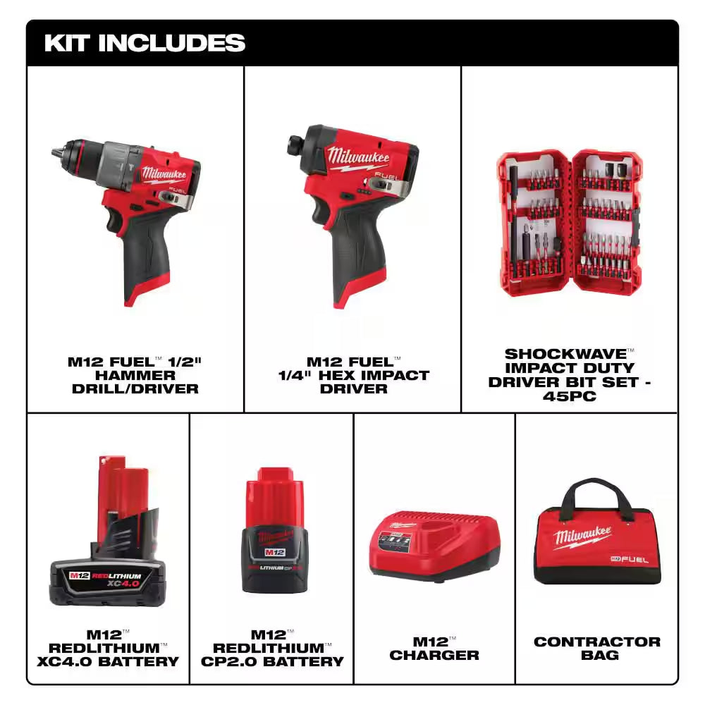 M12 FUEL 12-Volt Lithium-Ion Brushless Cordless Hammer Drill and Impact Driver Combo Kit (2-Tool) with Cut off Saw