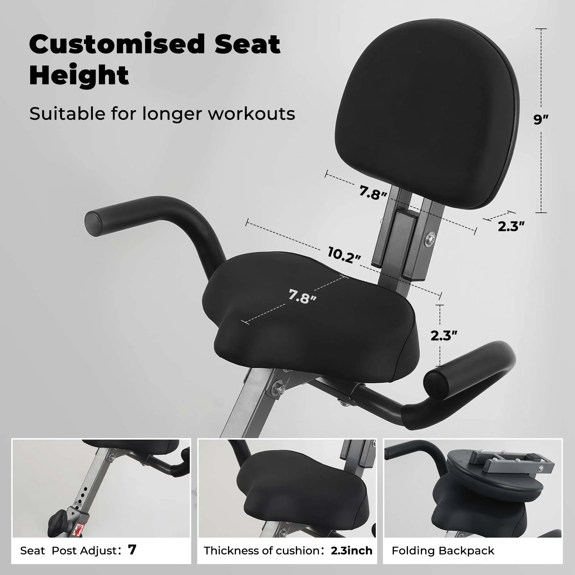 Folding Exercise Bike 4 in 1 Magnetic Stationary Recumbent Bike 10 Level Resistance for Home Use with Arm Resistance Bands